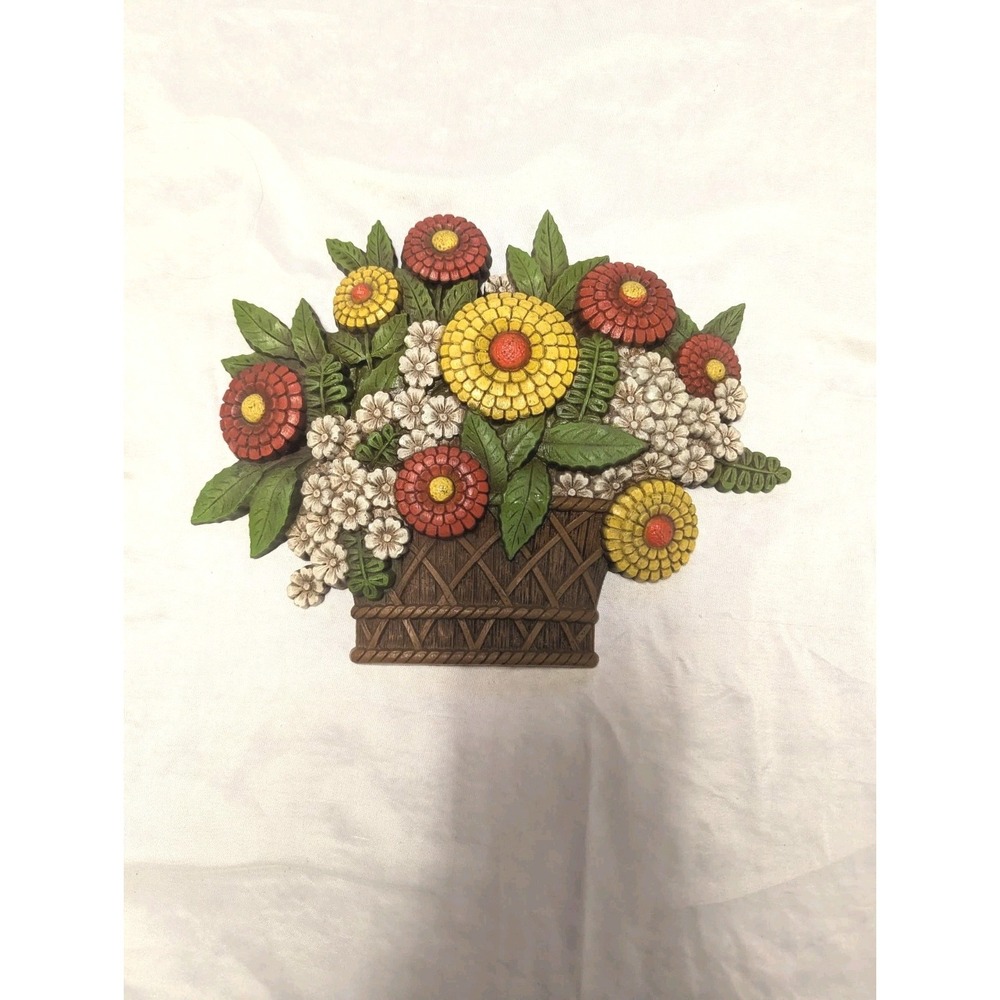 Vtg 70's Syroco Molded Plastic Flower Basket Wall Plaque 10" X 8" Cottage USA